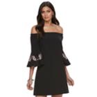 Petite Jennifer Lopez Off-the-shoulder Embroidered Shift Dress, Size: L Petite, Black