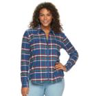 Plus Size Chaps Plaid Brushed Twill Shirt, Women's, Size: 3xl, Blue