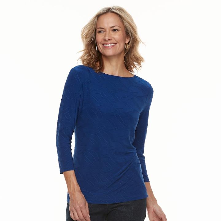Women's Croft & Barrow&reg; Jacquard Boatneck Tee, Size: Medium, Dark Blue