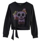 Disney D-signed Coco Girls 7-16 Embellished Skull Graphic Tie-front Top, Size: Small, Black
