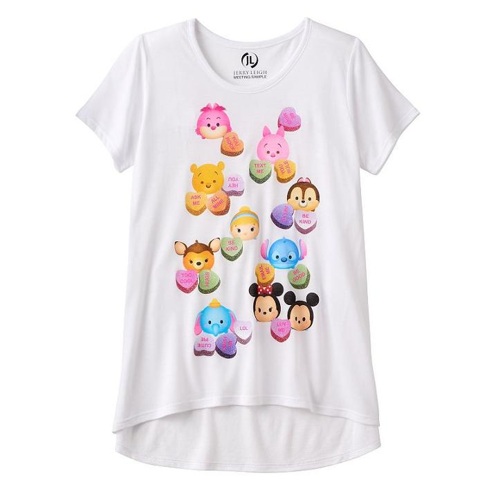 Disney's Tsum Tsum Girls 7-16 Glitter Candy Hearts Valentine's Day Graphic Tee, Girl's, Size: Medium, White
