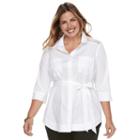 Plus Size Dana Buchman Tie Waist Shirt, Women's, Size: 2xl, White