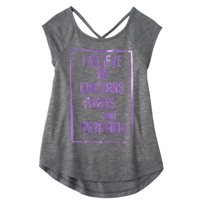 Girls Plus Size So&reg; Cutout V-back Tee, Size: 18 1/2, Light Grey