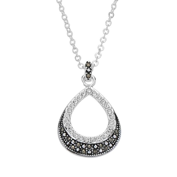 Silver Luxuries Silver-plated Marcasite & Cubic Zirconia Teardrop Pendant, Women's, White