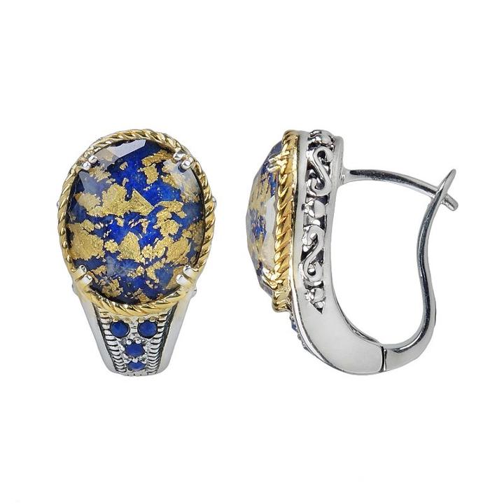 Lavish By Tjm 14k Gold Over Silver And Sterling Silver Lapis And Crystal Doublet Halo Stud Earrings, Women's, Yellow