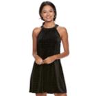Juniors' Candie's Velvet Embellished Halter Dress, Teens, Size: Large, Black