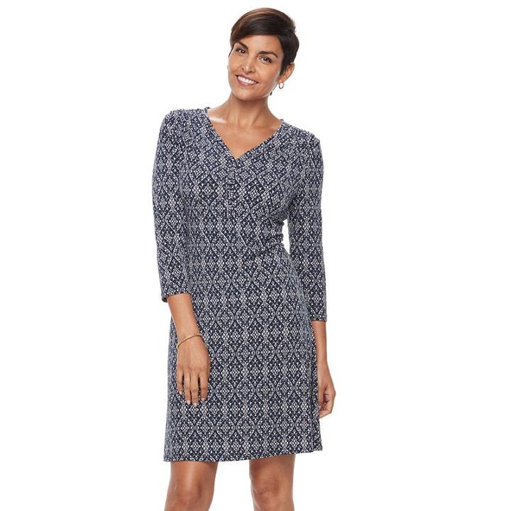 Women's Croft & Barrow&reg; Printed Pullover Dress, Size: Xl, Dark Blue