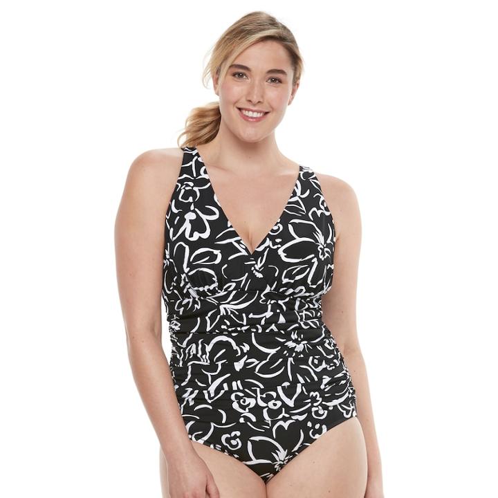 Plus Size Trimshaper Nora Tummy Slimmer One-piece Swimsuit, Women's, Size: 16 W, Oxford