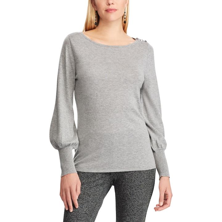 Women's Chaps Button-shoulder Sweater, Size: Small, Grey