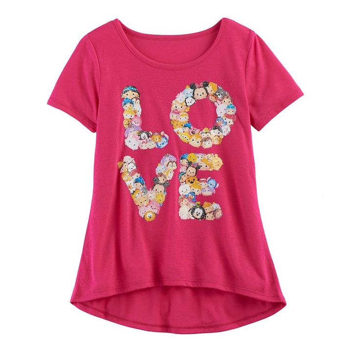 Disney's Tsum Tsum Girls 7-16 Love Glitter Graphic Tee, Size: Medium, Brt Pink