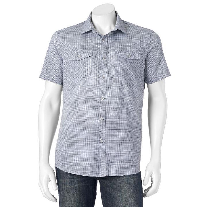 Men's Apt. 9&reg; Modern-fit Plaid Two-pocket Button-down Shirt, Size: Large, Black