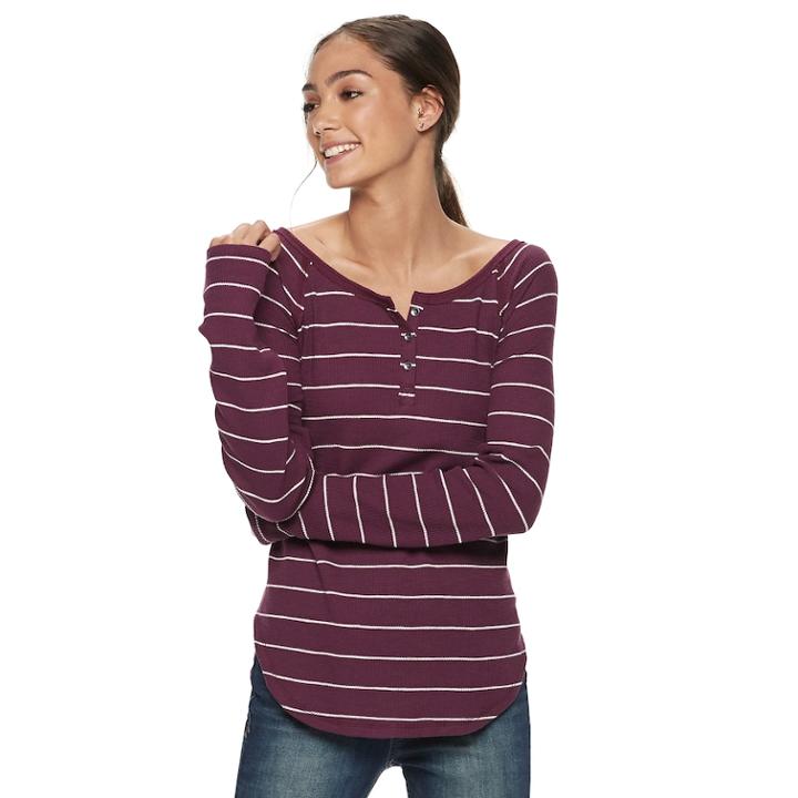 Juniors' So® Thermal Henley Top, Teens, Size: Medium, Drk Purple