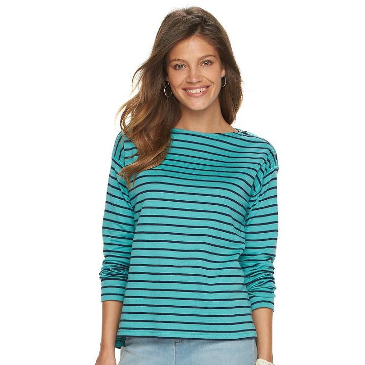 Women's Chaps Striped Zipper Shoulder Tee, Size: Xl, Blue