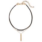 Plus Size Layered Faux Suede, Bead & Vertical Bar Choker Necklace, Women's, Black