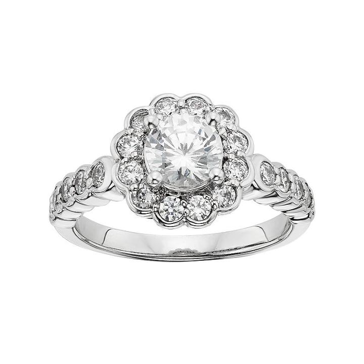Diamonore Simulated Diamond Flower Engagment Ring In Sterling Silver (1 3/4 Carat T.w.), Women's, Size: 7, White