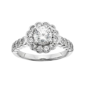 Diamonore Simulated Diamond Flower Engagment Ring In Sterling Silver (1 3/4 Carat T.w.), Women's, Size: 7, White