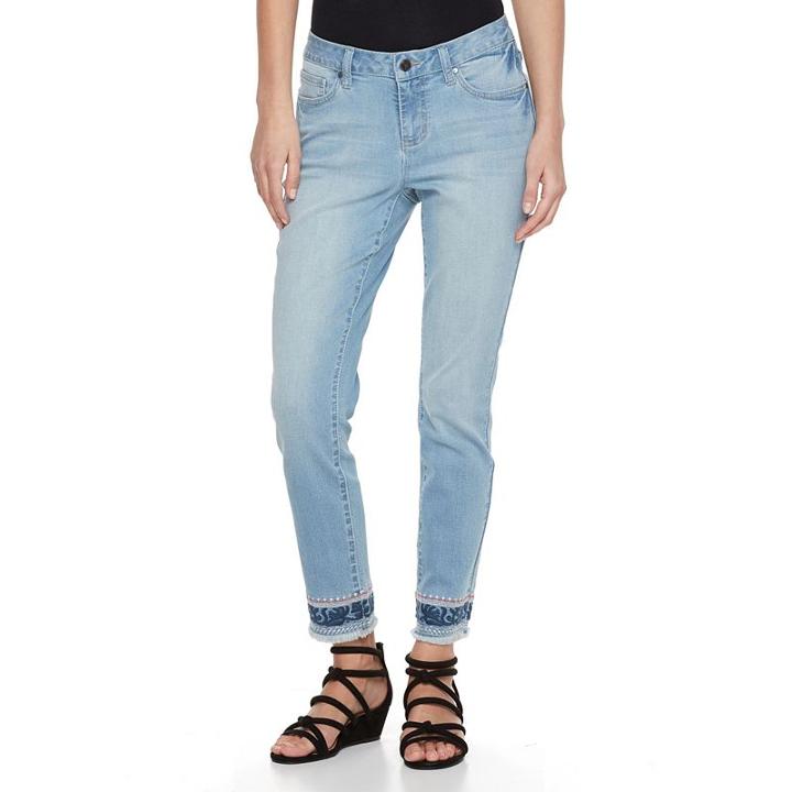 Women's Earl Jean Embroidered Skinny Ankle Jeans, Size: 14, Blue Other