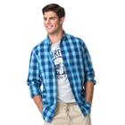 Men's Chaps Classic-fit Plaid Poplin Stretch Button-down Shirt, Size: Small, Blue