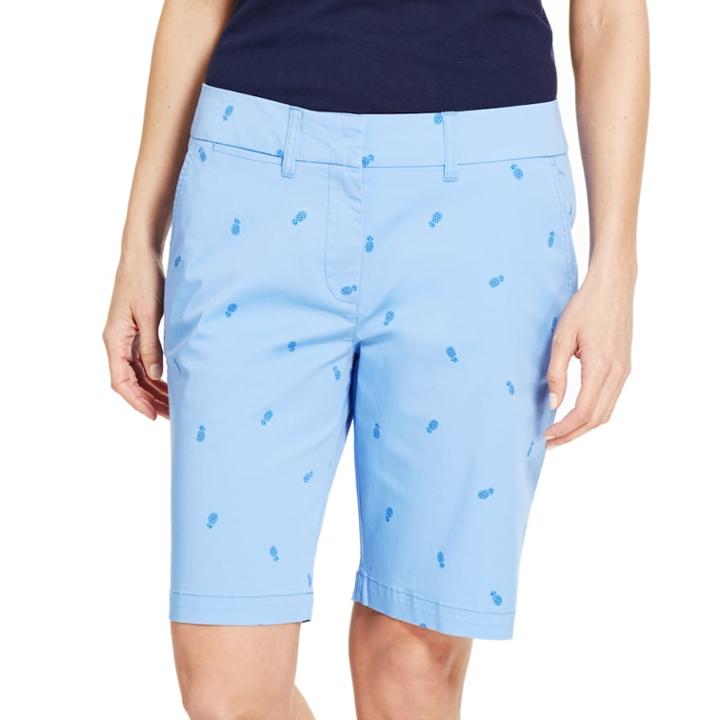 Women's Izod Print Bermuda Shorts, Size: 14, Light Blue