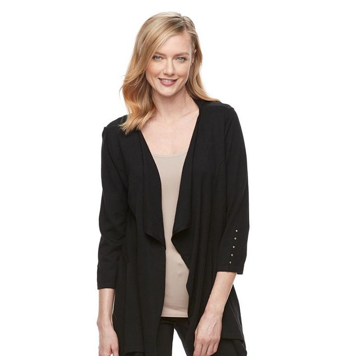 Women's Dana Buchman Draped Open-front Cardigan, Size: Xl, Black