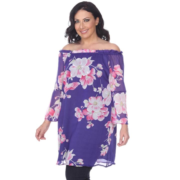 Plus Size White Mark Floral Off-the-shoulder Tunic, Women's, Size: 3xl, Drk Purple