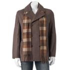 Men's Towne Wool-blend Double-breasted Peacoat With Plaid Scarf, Size: Small, Med Brown