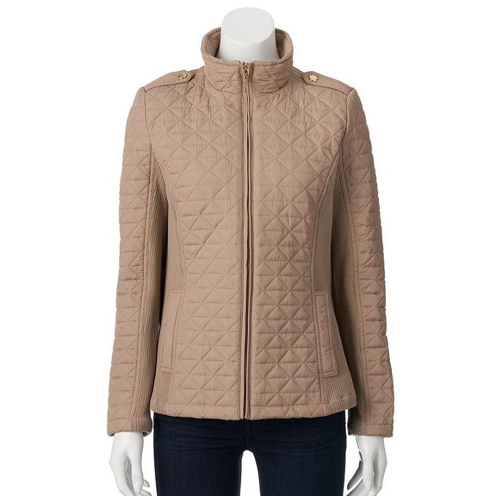 Women's Weathercast Quilted Jacket, Size: Large, Beig/green (beig/khaki)