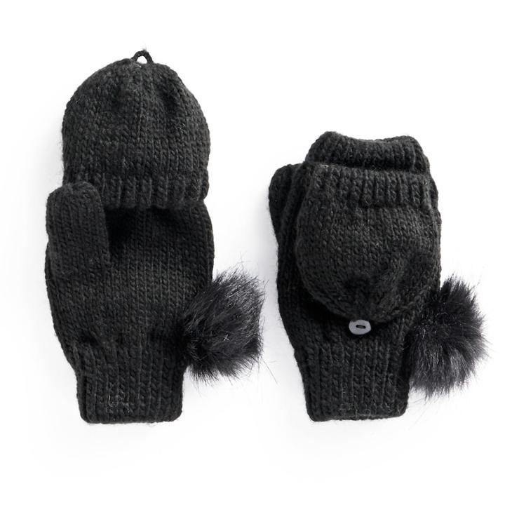 So&reg; Faux Fur Pom Pom Flip-top Mittens, Women's, White Oth