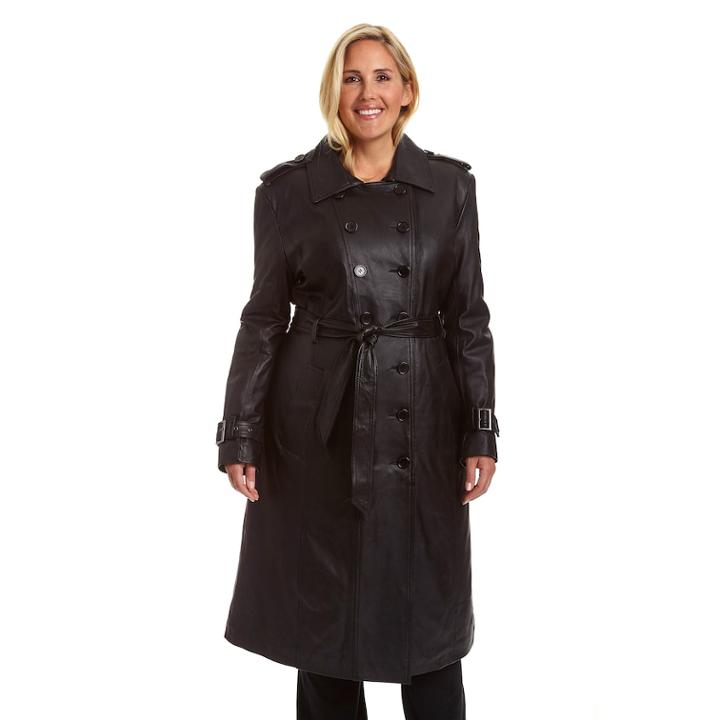 Plus Size Excelled Lambskin Trench Coat, Women's, Size: 1xl, Black
