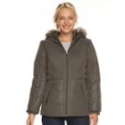 Women's D.e.t.a.i.l.s Hooded Chevron-stitch Puffer Jacket, Size: Small, Med Grey