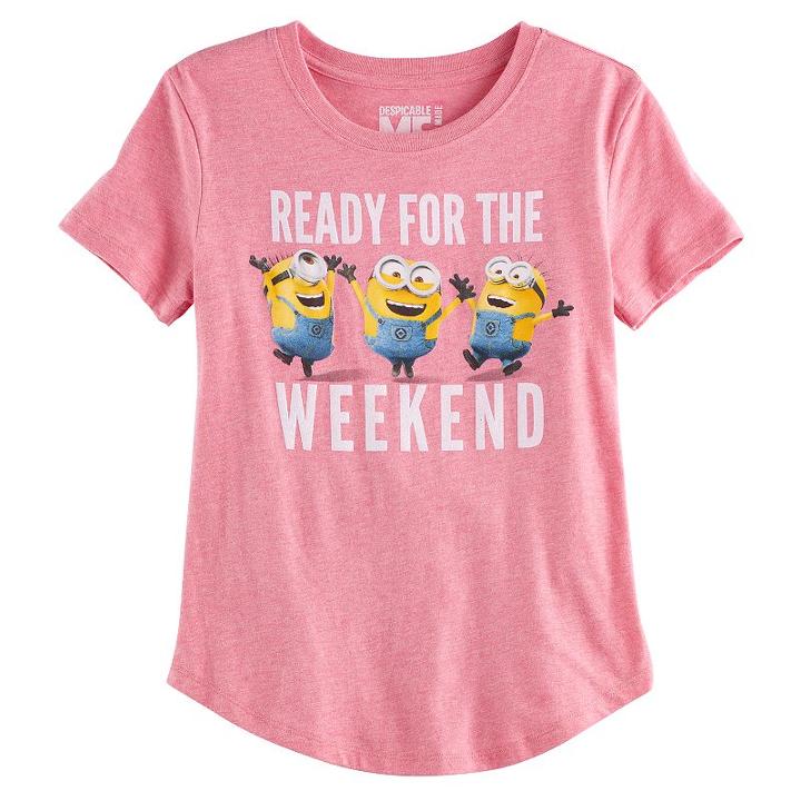 Girls 7-16 Minions Ready For The Weekend Graphic Tee, Size: Large, Med Pink