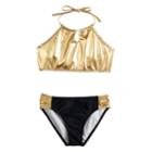 Girls 4-16 So&reg; Time To Shine Halter Bikini Swimsuit Set, Size: 7-8, Gold