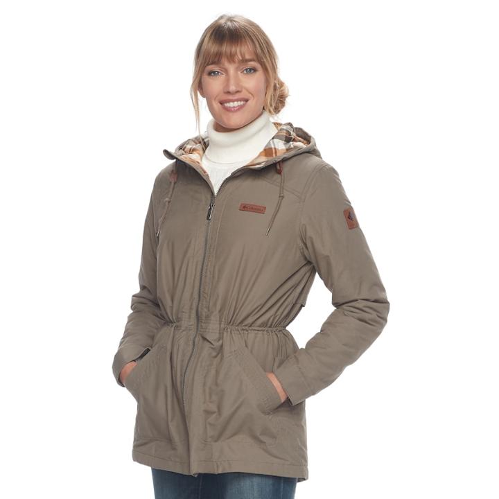 Women's Columbia Cedar Grove Flannel Lined Rain Jacket, Size: Large, Lt Green