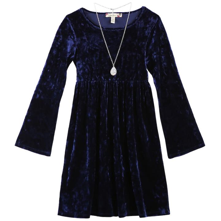 Girls 7-16 & Plus Size Velvet Dress With Necklace, Size: 7, Blue (navy)