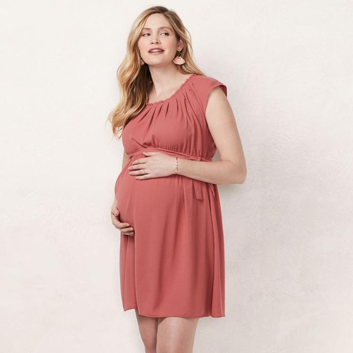 Maternity Lc Lauren Conrad Pleated Fit & Flare Dress, Women's, Size: Xxl-mat, Orange