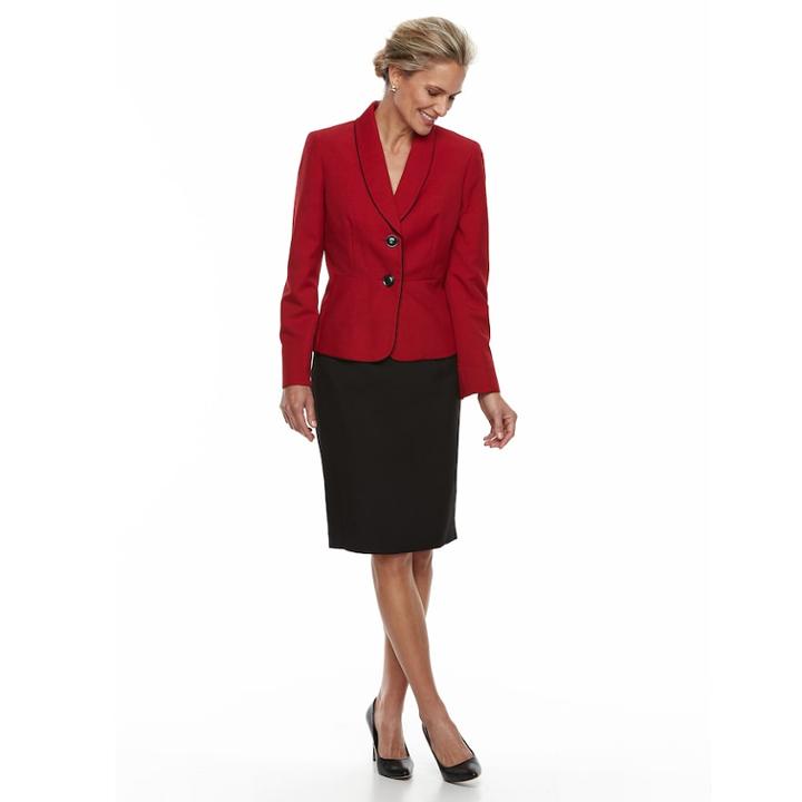 Women's Le Suit Mlange 2-button Skirt Suit Set, Size: 6, Med Red