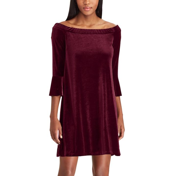 Women's Chaps Off-the-shoulder Velvet Dress, Size: Xl, Dark Red