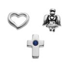 Blue La Rue Crystal Silver-plated Cutout Heart, Faith Angel & Cross Charm Set, Women's, Silver