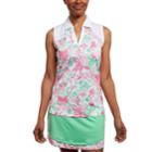 Women's Pebble Beach Floral Print Sleeveless Golf Polo, Size: Large, White