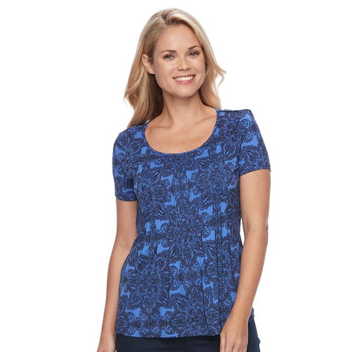 Petite Croft & Barrow&reg; Pleated Scoopneck Tee, Women's, Size: L Petite, Blue (navy)