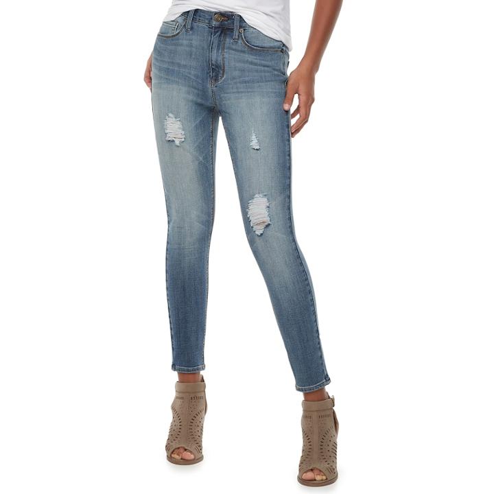 Juniors' Mudd&reg; High-waisted 4-way Stretch Ankle Jeggings, Teens, Size: 11, Dark Blue