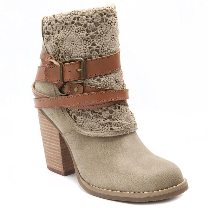 Sugar Puzzled Women's High Heel Ankle Boots, Size: Medium (7), Beig/green (beig/khaki)