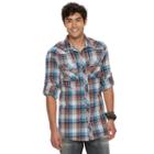 Men's Rock & Republic Roll-sleeve Plaid Flannel Button-down Shirt, Size: Medium, Med Grey