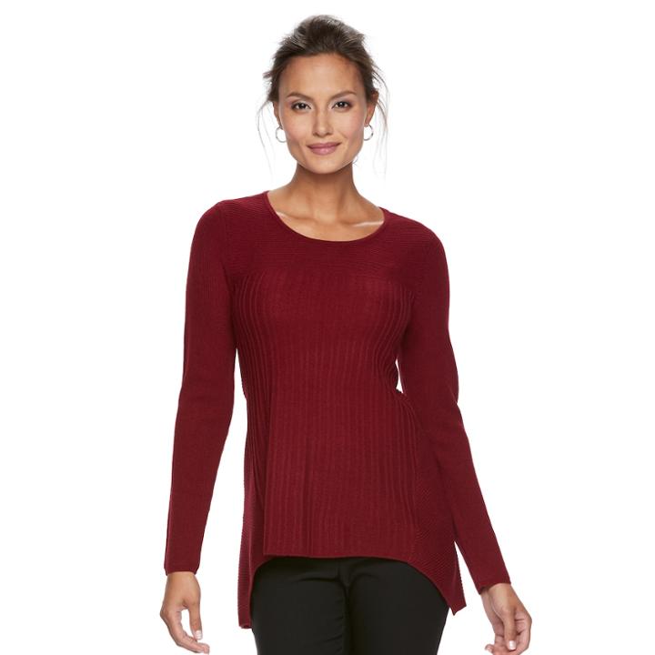 Women's Dana Buchman Shark-bite Hem Sweater, Size: Xs, Dark Red
