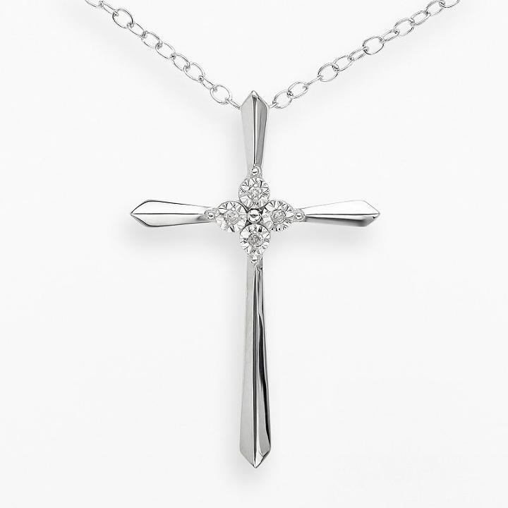 Sterling Silver Diamond Accent Cross Pendant, Women's, White