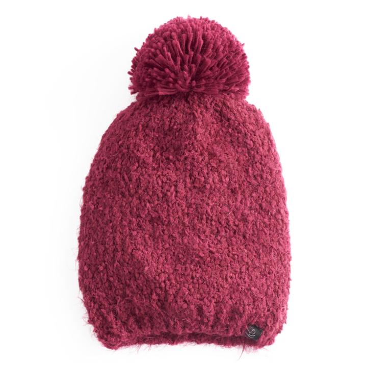 Women's Cuddl Duds Knit Pom Pom Beanie, Dark Red