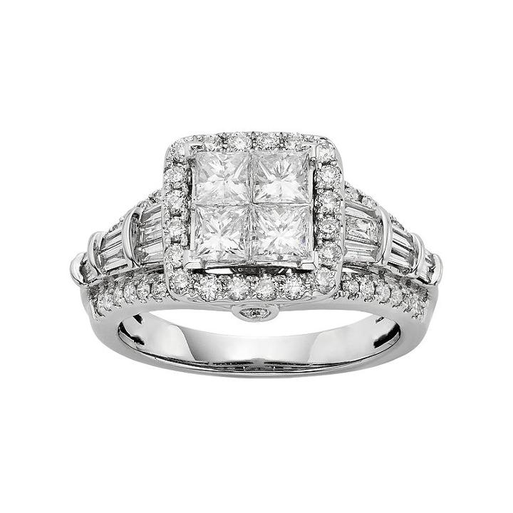 Diamond Square Halo Engagement Ring In 10k White Gold (1 1/2 Carat T.w.), Women's, Size: 8