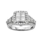 Diamond Square Halo Engagement Ring In 10k White Gold (1 1/2 Carat T.w.), Women's, Size: 8