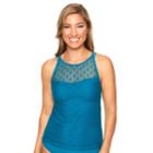 Women's Aqua Couture Polka-dot Mesh Tankini Top, Size: Large, Med Blue