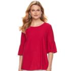 Women's Elle&trade; Clip-dot Ruffle Sleeve Top, Size: Large, Dark Pink